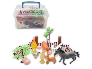 Animales de granja con accesorios en caja plástica 19x14x11cm