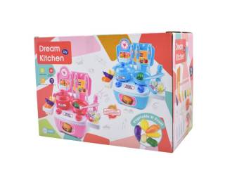 Mini cocina con accesorios y bacha 28x30x12cm. Rosa