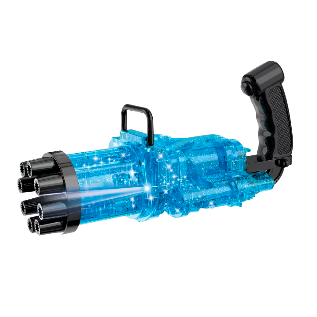 Pistola de Burbujas Minigun Transparente con Luces LED
