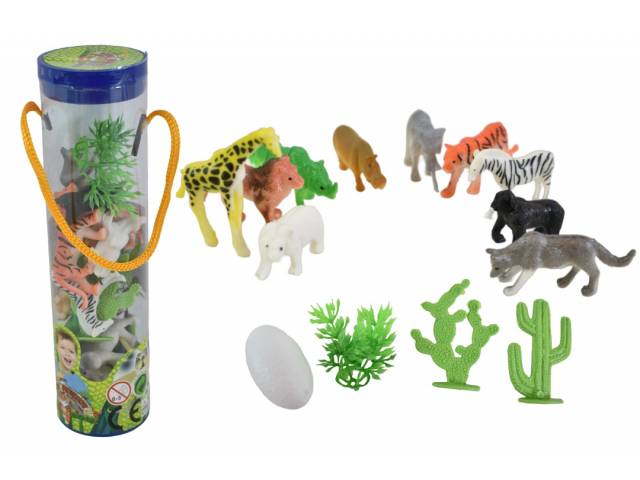Tubo con animales de juguete 20 x 5 cm